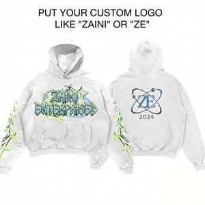 เสื้อฮู้ดดี้ผู้ชายแบบฟอกสี 420 GSM ผ้าฝ้ายผสมโพลีเอสเตอร์คุณภาพพรีเมียม ทรงโอเวอร์ไซส์ สีขาว สกรีนลายแบบ DTG ปักลาย ปั๊มพิมพ์โลโก้ - Product Image 1