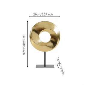 Modern Metallic Gold Twisted Ring <b>Table</b> Sculpture with Matte Black Stand for Living Room Accent <b>Decor</b> - Product Image 2