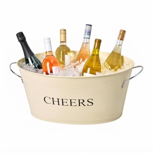 Wholesale Cream Galvanized Wine Tub Large Oval Metal Beverage <b>Bucket</b> with Handles Farmhouse Tin Chiller for Champagne <b>Beer</b> Party - Product Image 1