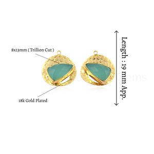 Pendientes con Gema Ojo de Gato Rosa Trillón, Bañados en Oro de 18k, con Marco de Latón Sólido Martillado, Piedra Geométrica Facetada para Creación de Joyas - Product Image 6