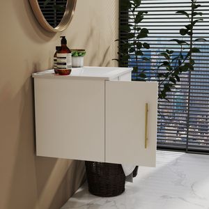 Mobile bagno sospeso da 24 pollici con doppio lavabo in ceramica, ante con cerniere a chiusura ammortizzata, montaggio facilitato, finitura oro metallico - Product Image 6