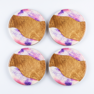Sous-verre rond artisanal en bois et résine, aspect marbre, antidérapant, écologique, pour la maison et le bar - Product Image 1