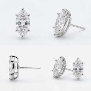 Marquise Cut Moissanite <b>Stud</b> <b>Earrings</b> 925 <b>Silver</b> Rhodium Plated Prong Setting Trendy Women's Gift - Product Image 5