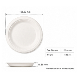 Assiette Ronde en Bagasse de 6 Pouces, Jetable, Écologique, Compostable, Biodégradable, de Qualité Alimentaire pour Fêtes, Traiteur et Pique-niques - Product Image 4