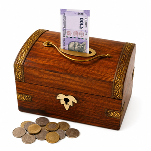 Caja de Ahorros de Madera Hecha a Mano con Cerradura de Llave y Ranura para Monedas de Latón, Caja de Colección para Caridad, Iglesias, Escuelas, Decoración de Oficina - Product Image 1