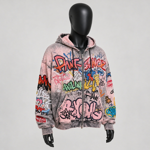 Sweat à capuche zippé oversize brodé délavé à l'acide pour homme, coupe classique, décontracté, séchage rapide, 100 % coton molletonné pour l'hiver - Product Image 3
