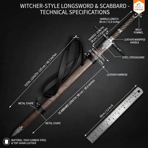 Réplique de l'épée en argent de The Witcher 3 - Longue épée Anduril d'Aragorn en acier inoxydable et carbone, avec fourreau en cuir de qualité supérieure, disponible en version OEM - Product Image 6