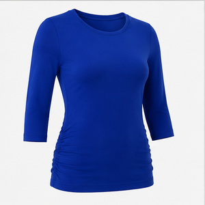 เสื้อยืดคอกลมแขนสามส่วนทรงเข้ารูปสีน้ำเงินรอยัลสำหรับผู้หญิง WTS-0080 - Product Image 3