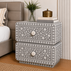 Bohemian Resin Bone Inlay Nightstand With Drawers & Shelf Floral Moroccan Cabinet <b>Bedside</b> End <b>Table</b> Luxury Interior Furniture - Product Image 4
