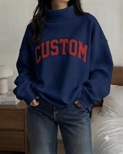 Sweat-shirt col montant en coton décontracté pour femme, coupe oversize, manches longues, broderie tie-dye, streetwear respirant - Product Image 1