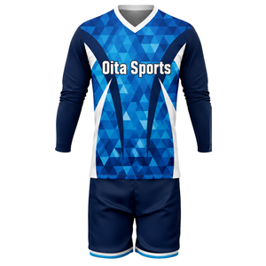 Men Blue Green Sublimated Volleyball Uniform Long Sleeve Polyester Sports Set <b>Athletic</b> Team Match Performance Apparel - Product Image 2
