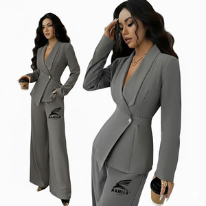 Conjunto de Blazer y Pantalones Slim de Último Diseño, Cierre Cruzado con Botones, Tejido de Algodón y Poliéster, Lona de Ganchillo, Color Sólido, Formal para Mujer - Product Image 4