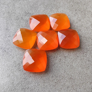 Natural Carnelian Briolette Checker Cut Square <b>Cushion</b> Shape Calibrated Orange Gemstone - Product Image 4