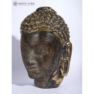 Sculpture tête de bouddha en laiton faite à la main de 9 pouces élégante et complexe pour la décoration intérieure espace de méditation traditionnel pour Diwali - Product Image 4