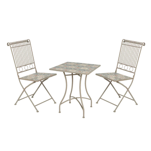 Ensemble bistrot mosaïque en métal antique avec <span class=keywords><strong>table</strong></span> <span class=keywords><strong>pliante</strong></span> et chaises à dossier haut, plateau décoratif en carreaux, mobilier de <span class=keywords><strong>jardin</strong></span>, patio, café, balcon, ensemble de salle à manger - Product Image 6