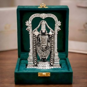 Statue de Balaji en argent plaqué de 8 pouces, divin Seigneur Venkateswara, pour la salle de prière Mandir - Product Image 1