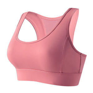 Soutien-gorge de sport dos nageur pour femme, maintien élevé, col en U, blanc uni avec bordure vert citron contrastant, en modal, pour le yoga - Product Image 4