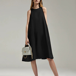 Vestido de Lino para Mujer, Holgado, Largo hasta la Rodilla, Estilo Drapeado, para Uso Diario, Oficina, Estilo Urbano, Casual, Sin Mangas, Midi, Estilo Dulce - Product Image 2