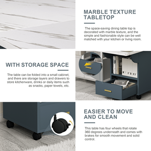 39.4\" Wood <b>Folding</b> Dining <b>Table</b> with 4 Wheels Portable End <b>Table</b> for Home Storage <b>Kitchen</b> Islands & Carts - Product Image 6