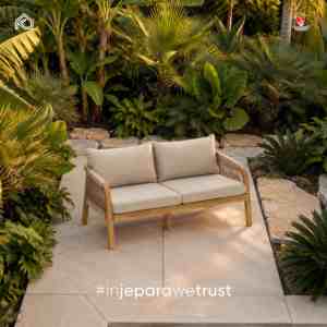 Sofá de Exterior de Madera de Teca Sólida y Resistente, Sofá de 2 Plazas con Cuerda Tejida y Cojines para Hotel, Resort, Villa, Patio - Product Image 1