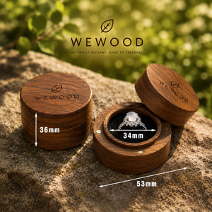 WEWOOD OEM Luxury Round Walnut Wooden Magnetic Closure Engraved Engagement <b>Ring</b> Box with Soft Velvet Lining - Product Image 4