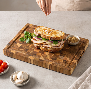 Planche à découper rectangulaire en bois d'acacia Ha Le, double face, avec poignée, pour la cuisine, utilisation alimentaire, finition naturelle, blocs de service pour pain en teck - Product Image 3