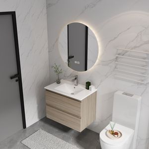 Mobile Bagno Sospeso da 24 Pollici con Lavabo in Ceramica e 2 Cassetti a Chiusura Ammortizzata, Facile da Montare - Product Image 2