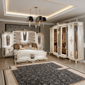 European Classical Turkish Style Bedroom Furniture Set Solid Wood Premium Velvet Tufted <b>Wardrobe</b> Nightstands King Size - Product Image 5