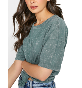 Camiseta de algodón con lavado ácido para mujer, estilo casual, oversize, personalizada, OEM, marca privada, fabricante. - Product Image 3