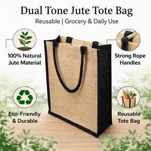 Sac fourre-tout en jute laminé bio avec logo personnalisé, design bicolore élégant, fermeture éclair avec fenêtre en PVC, sac de shopping réutilisable et écologique - Product Image 6