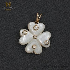 Pendentif Cœur en Diamant Naturel et Nacre sur Or Jaune 14 carats avec Dos en Argent 925 - Product Image 5
