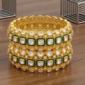 925 Silver 925 Silver Monzo Bangles Green Stone Crystal Designer <b>Kada</b> Set for Women's Everyday Wear Jewelry - Product Image 5