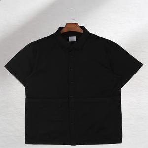 Camisa de Manga Corta Casual de Verano, 100% Algodón, Negra, con Bolsillo de Parche, Cuello Redondo, Antiarrugas, Talla Grande - Product Image 1