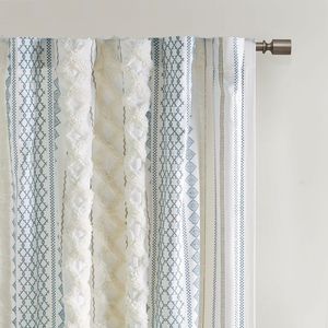 Pannello tenda bianco/Navy stampato in cotone con striscia di ciniglia e fodera 50x84 "Set mantovana e tende - Product Image 2