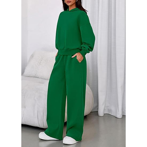 Women Pullover Hoodie Tracksuit Set Solid Color <b>Fleece</b> <b>Jogger</b> Pants Loose Fit Casual Sweatsuit - Product Image 4