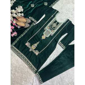 Conjunto de Traje Étnico de Diseñador para Fiesta con Bordado y Trabajo de Secuencia de Codificación, Otros Accesorios - Product Image 3