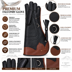 Gant de fauconnerie extra long 45 cm personnalisable en cuir pour la manipulation des faucons, la formation des oiseaux de proie, avec paume renforcée, pour le sport - Product Image 4
