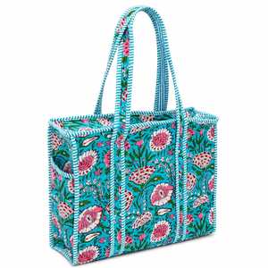 Sac fourre-tout en coton imprimé floral bohème pour femme, style vintage, avec fermeture éclair, pliable, léger, réutilisable, écologique, grand format - Product Image 3