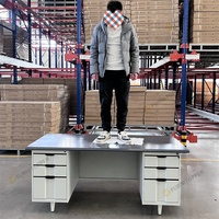 Escritorio de Oficina de Acero con Doble Pedestal, Mesa de Computadora con Estructura de Acero, Escritorio Metálico con Cajones con Cerradura para Estación de Trabajo