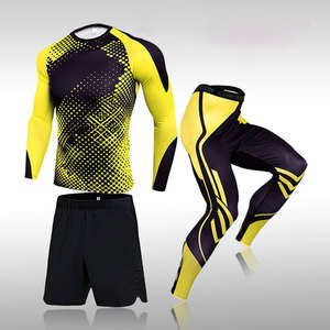 Conjunto de Camiseta Deportiva de Compresión con Mangas Largas y Pantalones Cortos de Camuflaje para Hombre, Secado Rápido, Spandex, Poliéster, Ropa Deportiva para Entrenamiento en el Gimnasio - Product Image 3