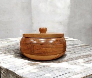 Direct Factory Wooden Serving Bowl With <b>Lid</b> Round Shape For Tableware Dinnerware Snack Serving Bowl Home <b>Decor</b> At Best price - Product Image 2