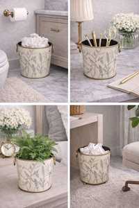 Corbeille à déchets en métal peinte à la main avec motifs botaniques | - Product Image 4
