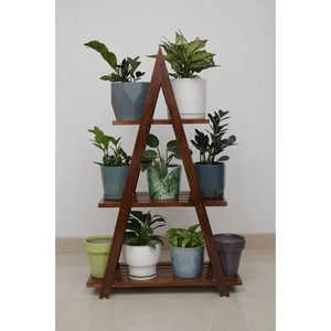 Handcrafted Rubber <b>Rectangle</b> 3-Tier Mid Century Modern Plant Stand with Ceramic <b>Planters</b>-Wholesale - Product Image 4