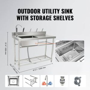 Lavello Commerciale in Acciaio Inox con Piano di Lavoro 47 X 19.7 X 37.4 Pollici - Product Image 2