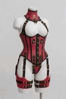 Set Korset Kulit Harness Lingerie Seksi Kostum Gaya Bondage Pakaian Fetish Bodysuit Combo