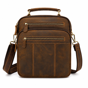 Sac messager en cuir véritable Buff Crunch pour homme, sac à bandoulière multi-compartiments, sac de travail, couleur beige - Product Image 1