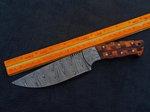 Couteau utilitaire à lame fixe de qualité supérieure, motif Damas, fait main, manche en bois dur mosaïque, lame pleine longueur, étui en cuir, pour le camping en extérieur, OEM - Product Image 4