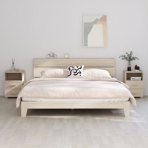 Juego de 2 mesitas de noche de madera maciza de pino MDF color marrón miel - Product Image 1