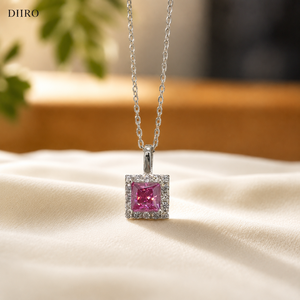 Collier pendentif en moissanite plaqué or jaune 14 carats avec certificat GRA, coupe princesse rose, pour femme, cadeau de fiançailles - Product Image 1