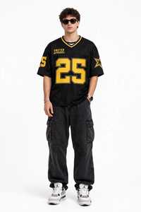 ONETEN APPAREL <b>Men's</b> Black <b>Yellow</b> 25 Jersey Crew Neck Street Style Breathable 100% Cotton T-<b>Shirt</b> with Star Logo Printed Front - Product Image 2